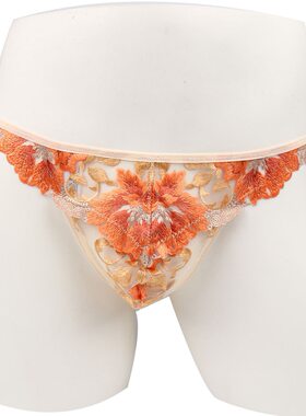 男士内裤性感橙色蕾丝花边丁字裤男内裤精美内裤均码100-150斤穿