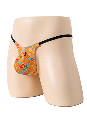 男士内裤橙色龙纹图案设计丁字裤