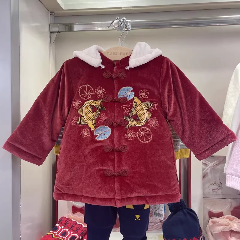 拉比冬装唐装棉衣加绒保暖外套男女童拜年服民族服装中国风厚棉袄