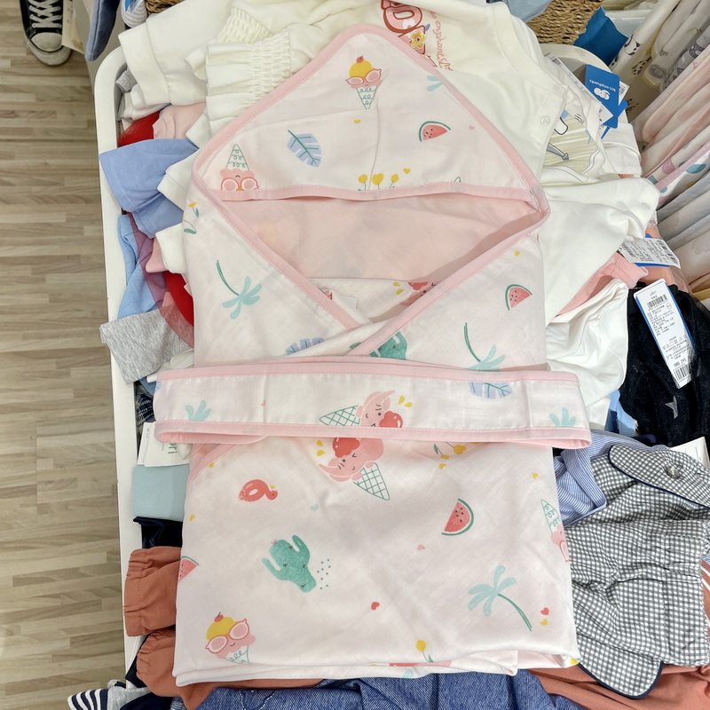 丽婴房专柜正品抱被婴儿夏季薄款双层包巾新生儿襁褓竹棉纱布包被