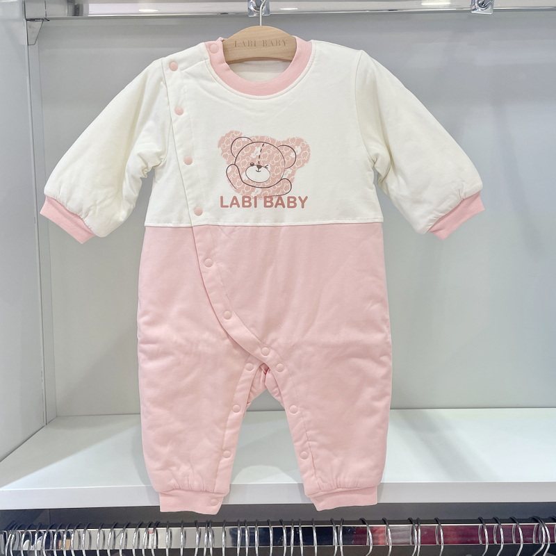 拉比童装秋冬全开连体衣宝宝保暖厚款夹棉爬服睡衣哈衣家居服棉袄
