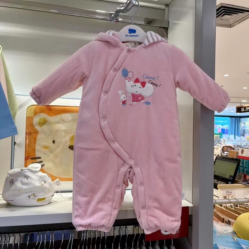 丽婴房商场专柜正品同款秋冬婴儿夹棉连体衣女宝棉衣爬服厚款
