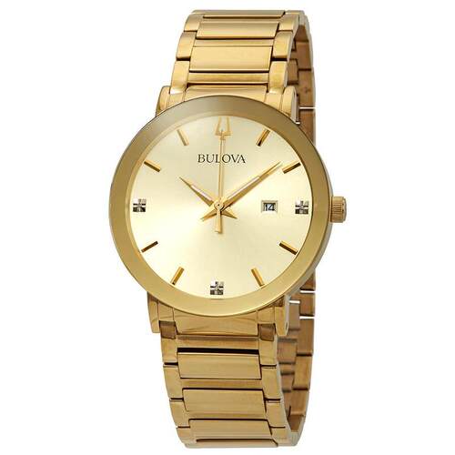 海外代购BULOVA/宝路华男士石英腕表日历显示夜光指针金色钢带