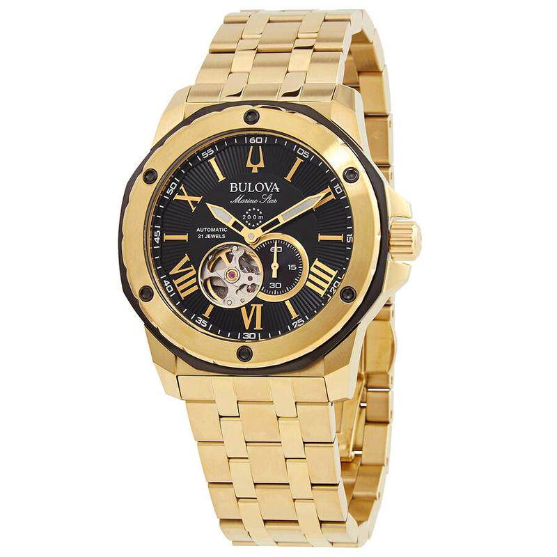 海外代购BULOVA/宝路华男士自动机械表夜光指针小秒盘镂空表盘
