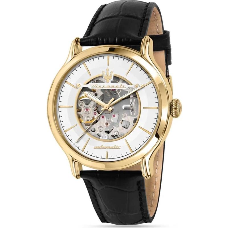 代购Maserati玛莎拉蒂男士腕表自动上链夜光日期计时皮带金色