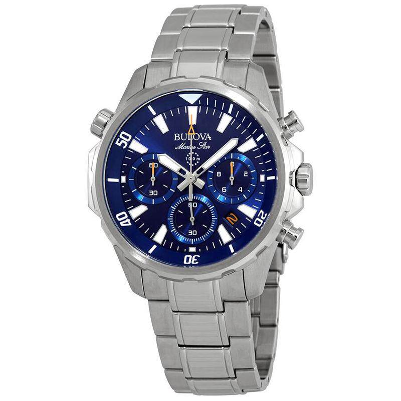 海外代购BULOVA/宝路华男士石英腕表三眼计时日历显示不锈钢表带