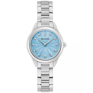 代购BULOVA/宝路华女士蓝钻镶钻石英表mm防水不锈钢表带商务休闲