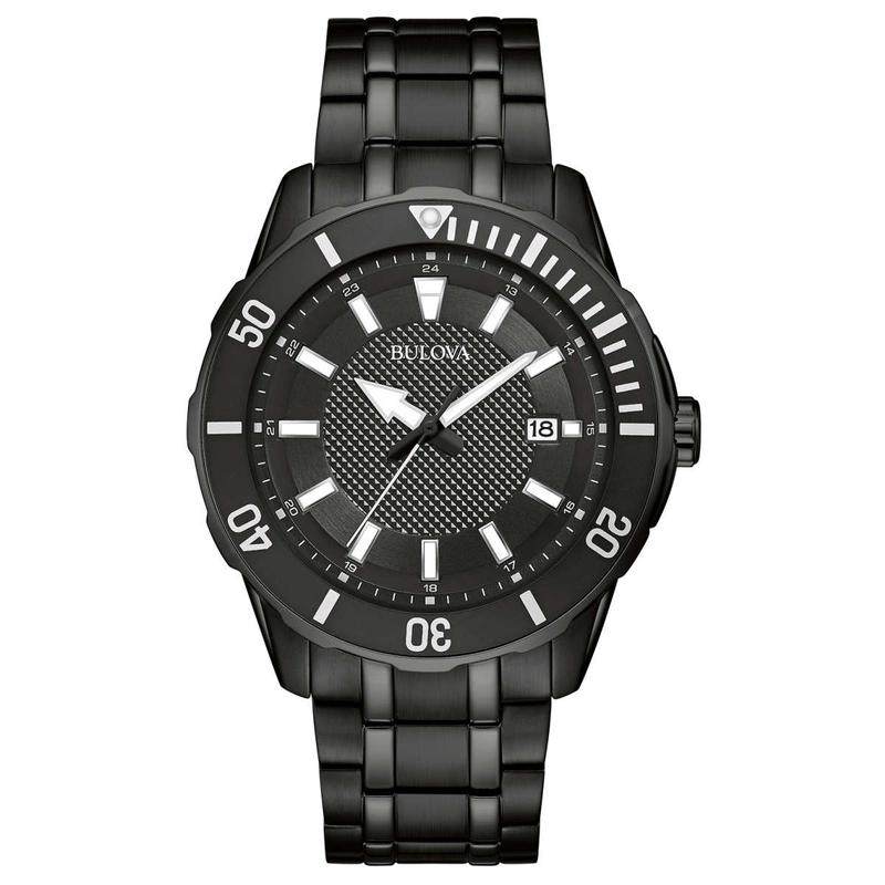 代购BULOVA宝路华男士腕表日期夜光计时防水钢带黑色金属商务
