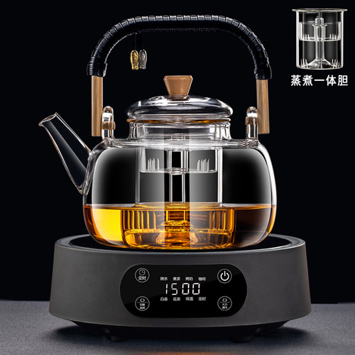 2025新款加厚全玻璃蒸煮一体煮茶器烧水泡茶壶电陶炉茶具套装家用