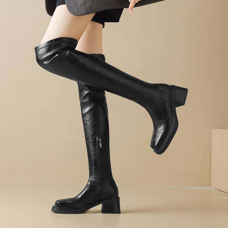 粗高跟过膝长靴女秋冬弹力显瘦皮靴增高大码骑士靴侧拉链长筒靴子,女鞋,骑士靴,淘宝优惠券,粉丝福利购,淘宝优惠卷