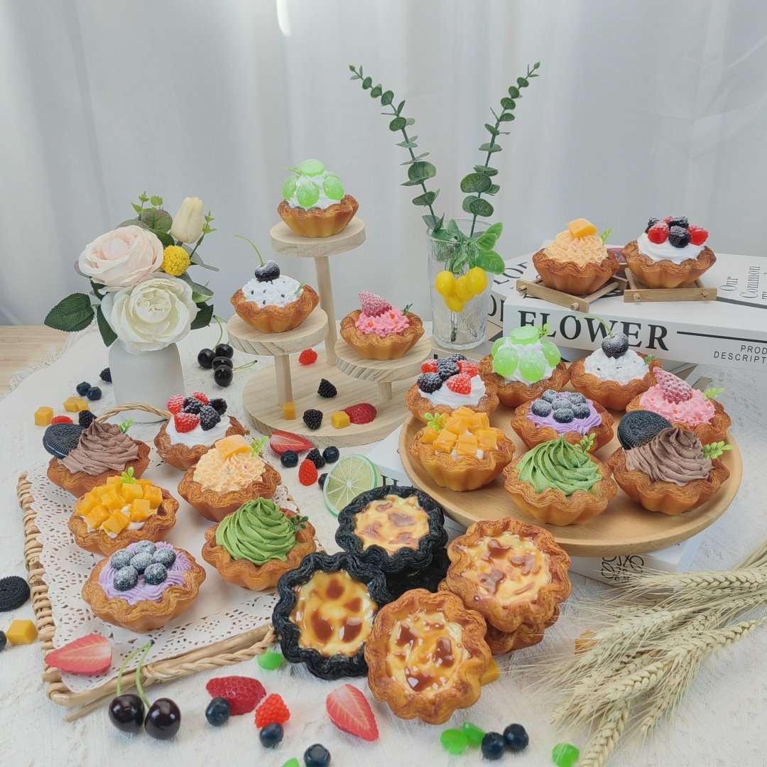 仿真法式太阳花蛋挞模型花边水果下午茶点心烘焙装饰摆设拍照道具