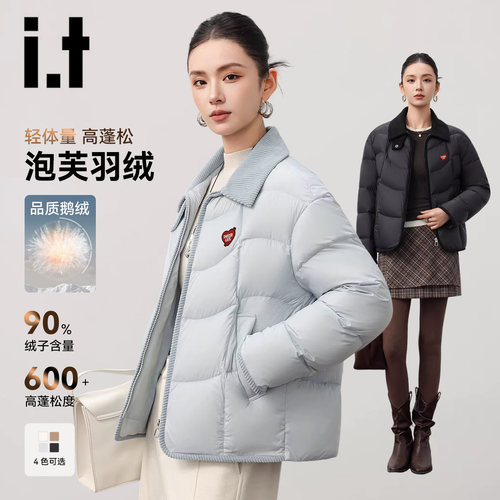 it:CHOCOOLATE冬季新款鹅绒保暖时尚外套女款翻领小个子羽绒服女