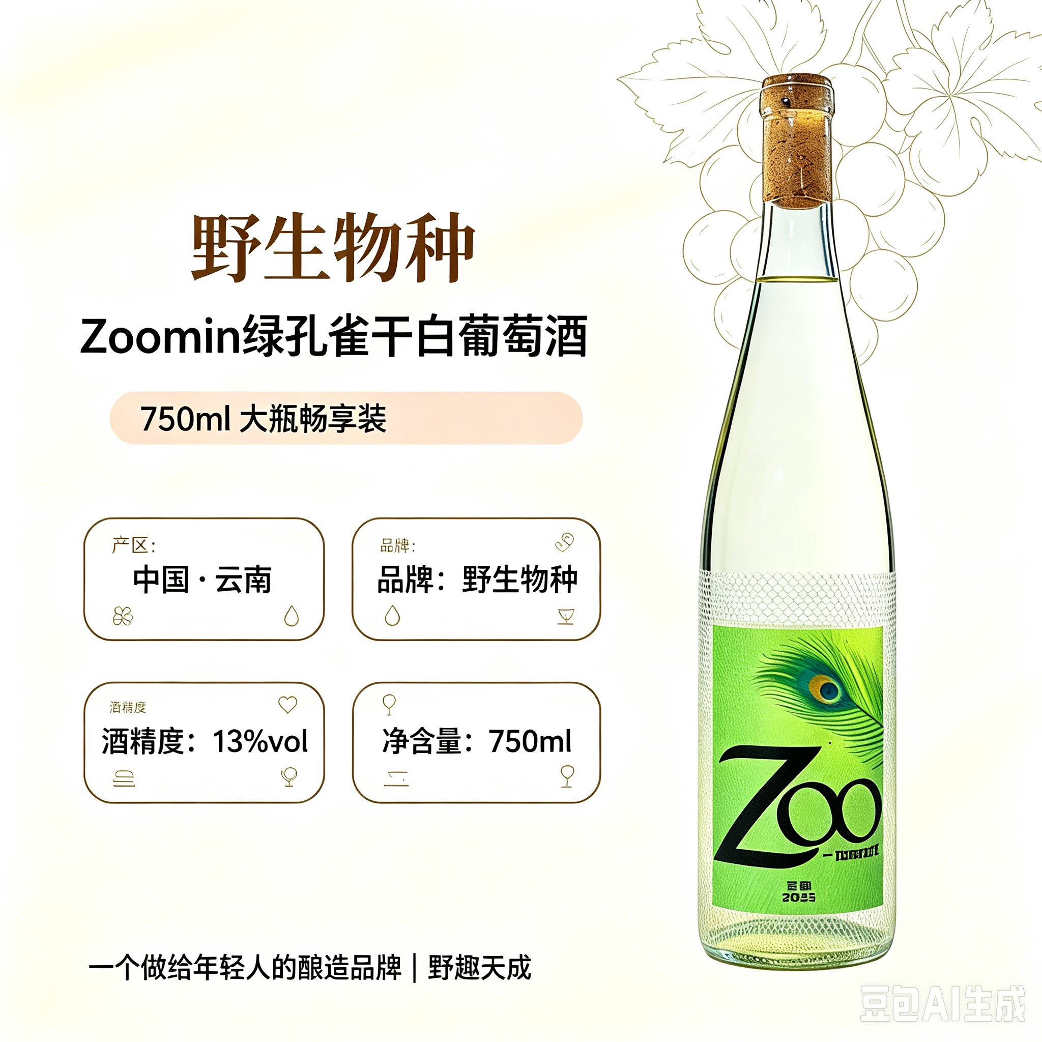 Zooment绿孔雀干白葡萄酒青提