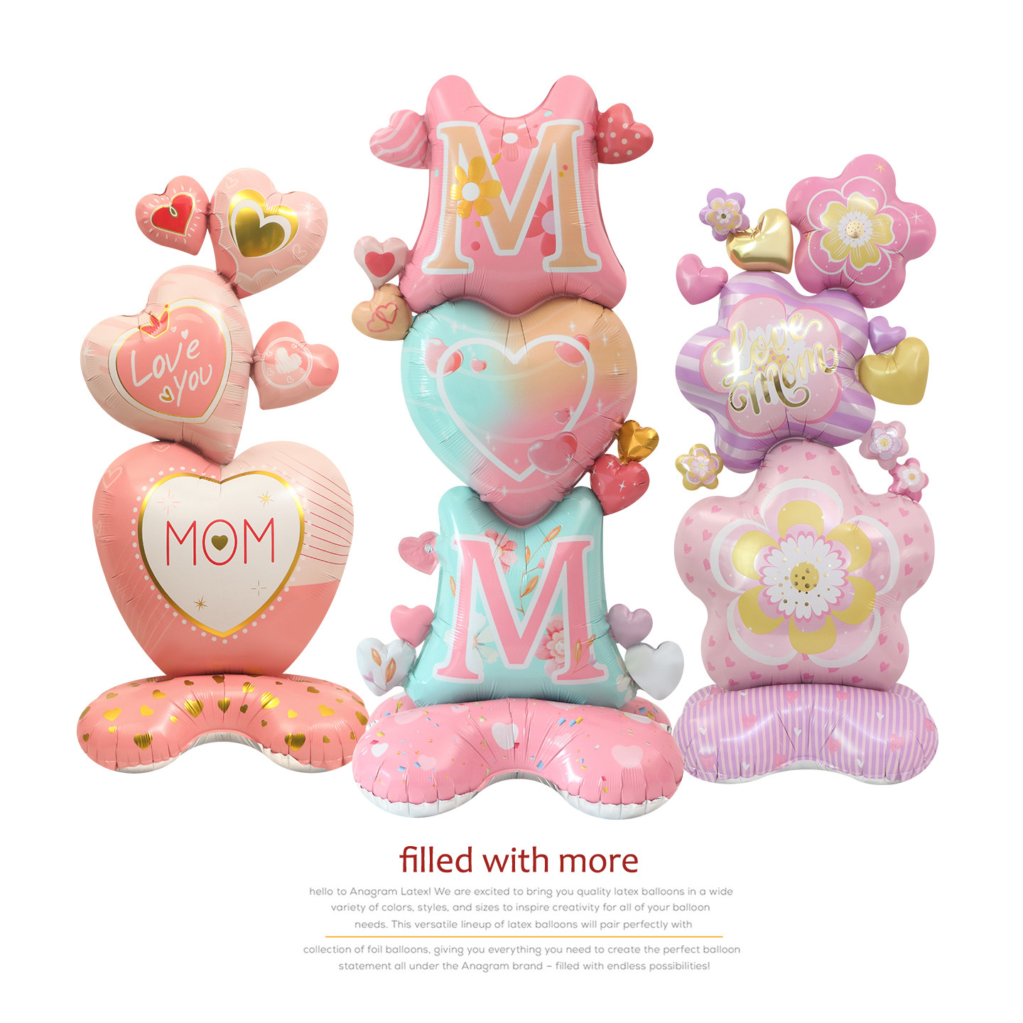 派对装饰布置拍照背景道具玩具汽球4D立体站立超大号母亲节大气球