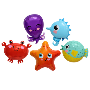 海洋动物卡通造型铝膜气球螃蟹造型卡通气球海马气球河豚卡通气球