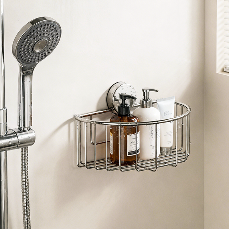 吸盘不锈钢置物架免打孔浴室淋浴间沐浴露洗发水花洒旁上墙收纳架