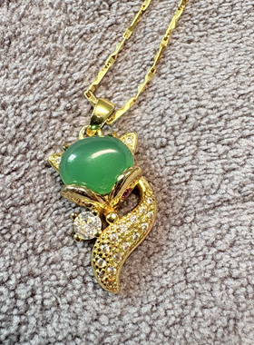 S925银镀金天然玉髓小狐狸项链吊坠