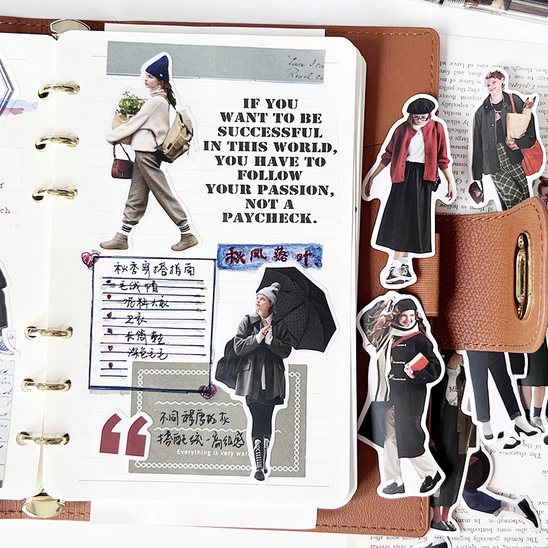 秋冬人物穿搭手帐贴纸sandra欧美