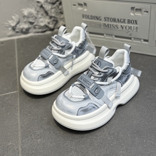 欧货时髦撞色厚底面包鞋女2026春季新款增高百搭潮流时尚休闲鞋女