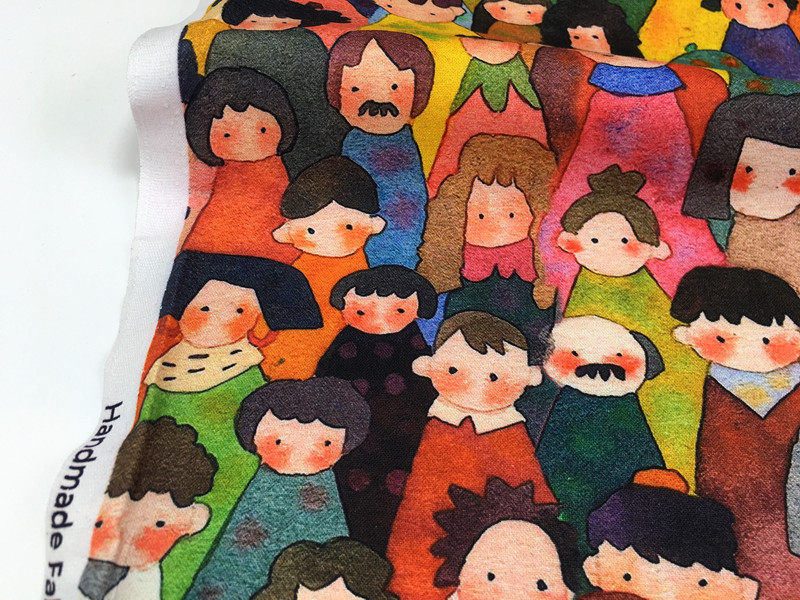 漫画风人海茫茫数码印花纯棉平纹布 diy手工衬衫口金包单肩包抱枕