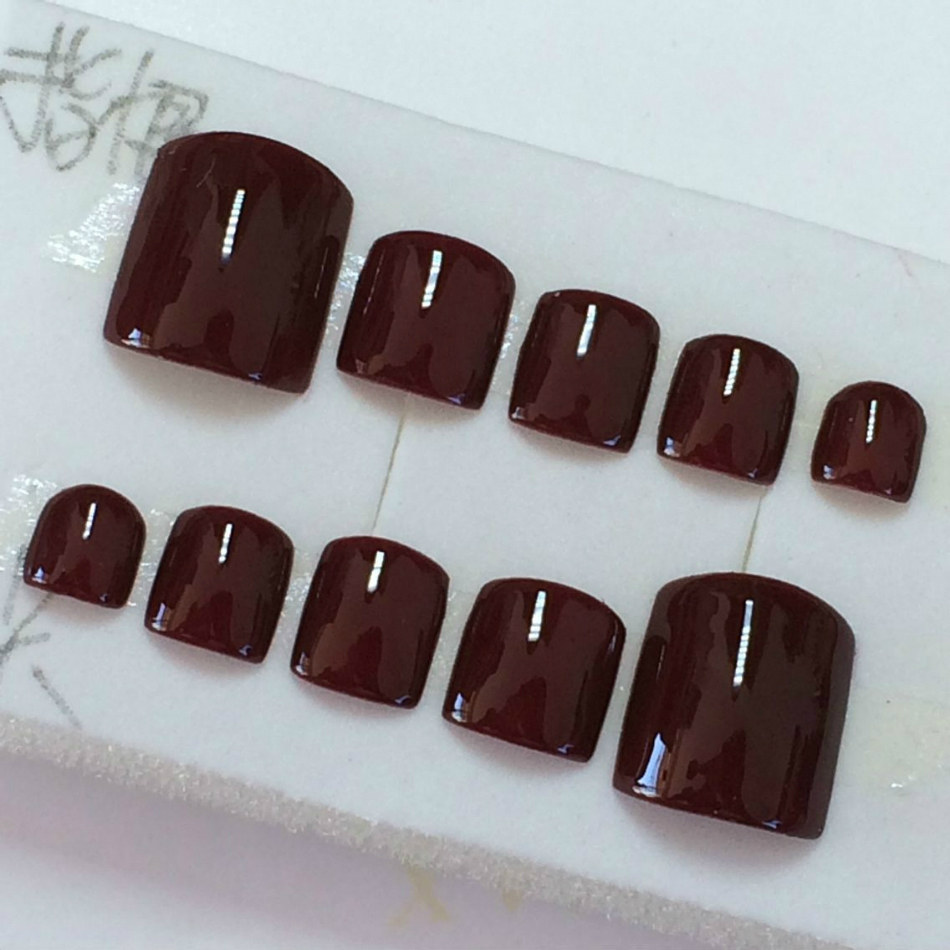 手工光疗脚趾甲美甲师现做纯色美甲成品假指甲枣红色甲片颜色定制