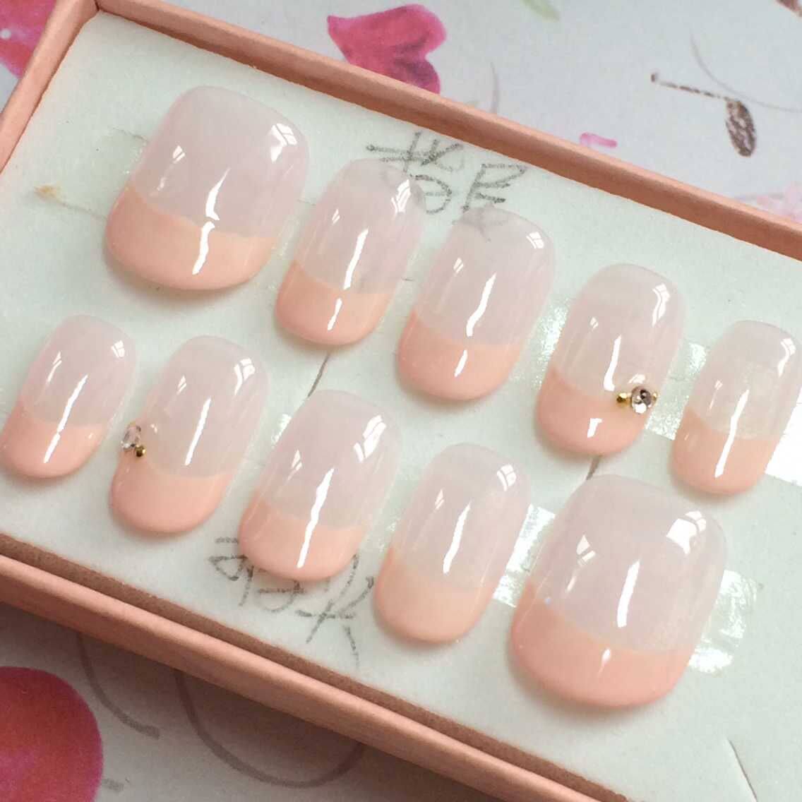 包邮手工定制光疗成品新款假指甲片自然渐变裸色法式淡香清新淡雅