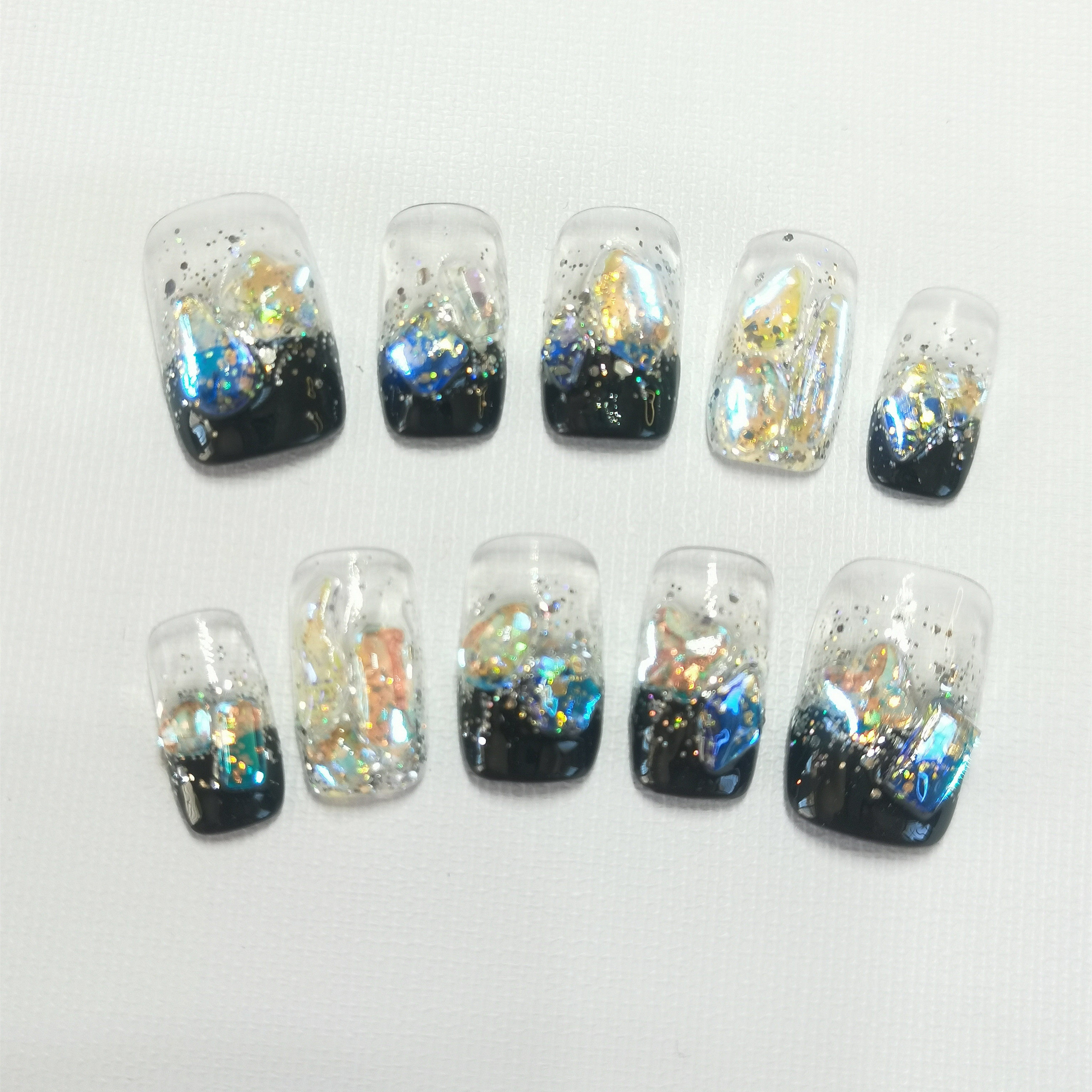 假指甲贴片成品渐变黑色法式极光手工现做小清新穿戴甲片美甲贴片