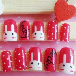 卡通系列日系小可爱手绘光疗贴片美甲成品纯手工定做制假指甲贴片