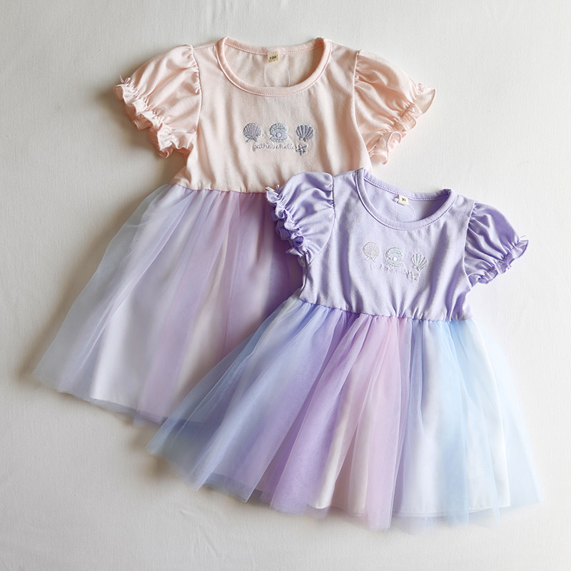 日单淳源90-130女童短袖连衣裙花瓣纱裙女孩子蓬蓬公主裙绣花薄裙