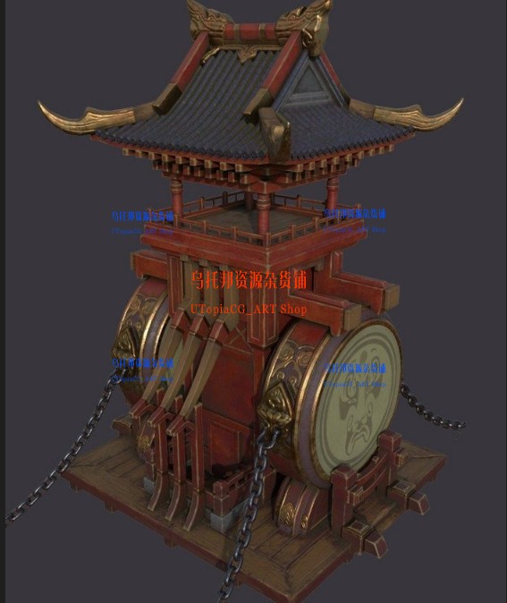 古代建筑鼓楼PBR贴图.游戏文件.3dmax模型文件
