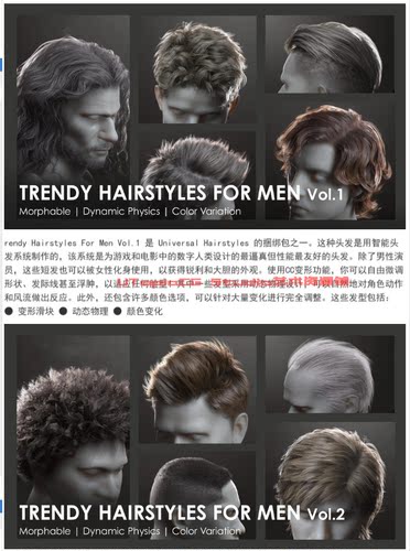 ICLONE8/CC4 Hairstyles10个智能发束素材 男士帅气头发素材