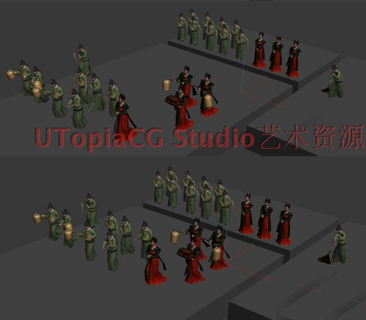 唐代太监宫女进贡人物 人物带动画3Dmax模型