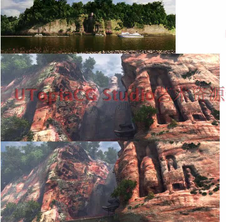 名胜古迹 乐山大佛 万佛墙 佛雕 山体 石雕3dmax动画场景模型素材