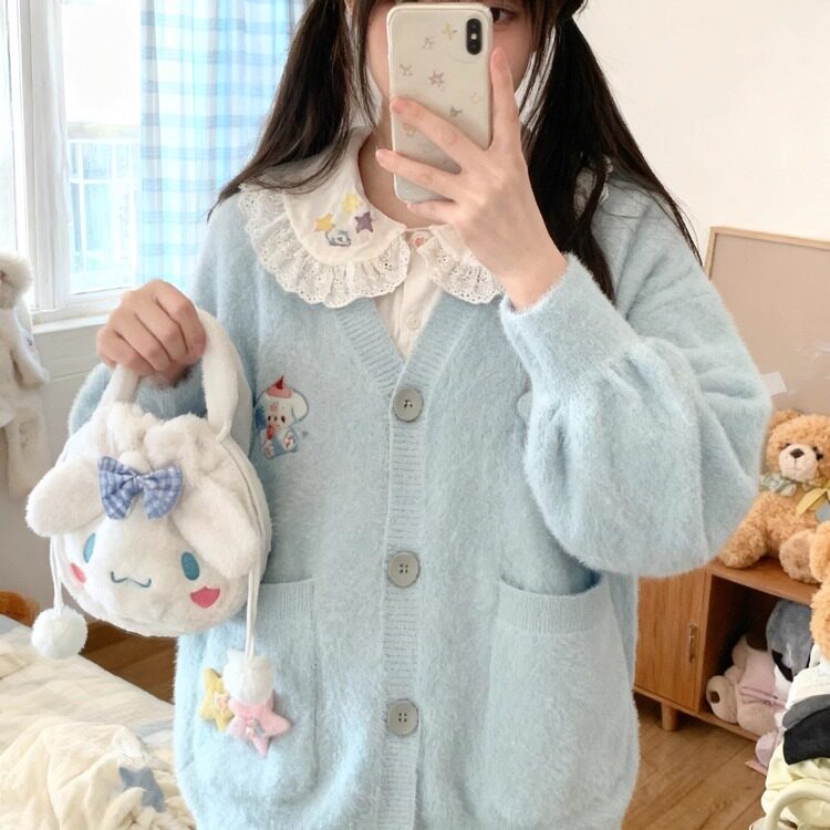 甜美娃娃领套头韩式扣子宽松型