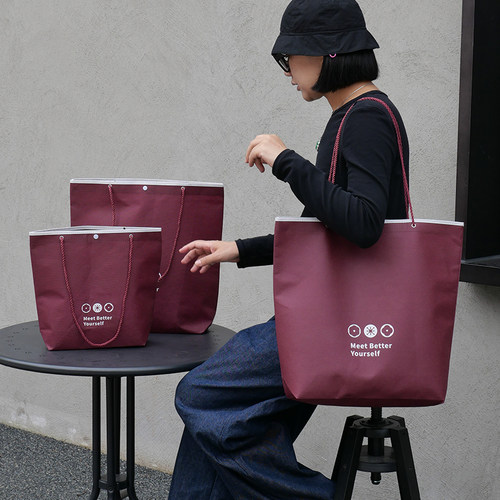 安可拉红倒梯形车缝无纺布手提袋