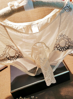 男士性感透明蕾丝网纱透视 个性设计开 囊袋U凸诱惑三角内裤裤衩