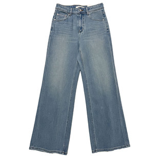 BOYIYIYI复古蓝色牛仔裤女春高腰显瘦四面弹窄版阔腿裤三衣66579