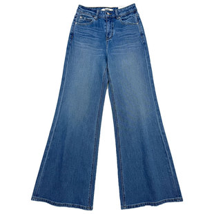 BOYIYIYI复古牛仔阔腿微喇女小马刺绣蓝色四面弹拖地筒喇裤66591