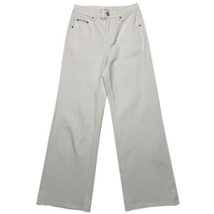 BOYIYIYI慵懒风白色牛仔阔腿裤女高腰四面弹宽松长裤三衣66579-1