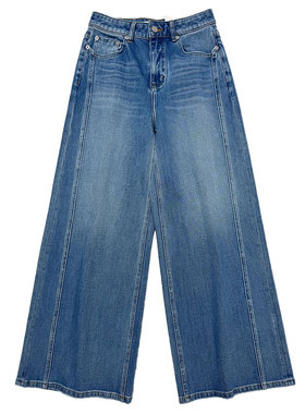 BOYIYIYI 三衣66581复古高腰牛仔裤女春季宽松显瘦拖地蓝色阔腿裤