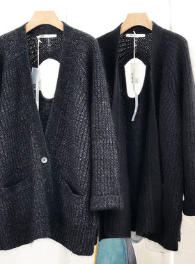 MACQNF秋冬款79133宽松加厚针织开衫外套女MQ镂空慵懒马海毛毛衣