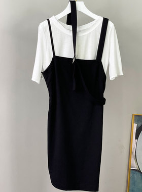 MACQNF夏季21069纯色甜美无袖修身抹胸连衣中裙黑色吊带裙夏外穿