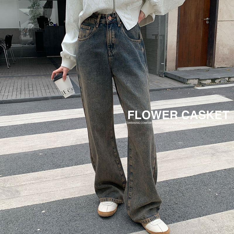 花匣子加绒2024冬牛仔阔腿裤长裤