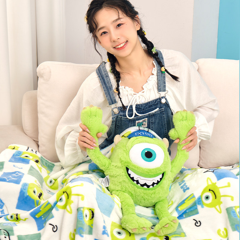 正品迪士尼大眼仔毛绒公仔抱枕毯子3合1玩偶车载办公午睡午休枕头