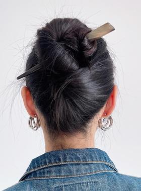 DURIAN ACC 时髦国风晶莹羊角设计感斜插一字造型盘发发簪钗子