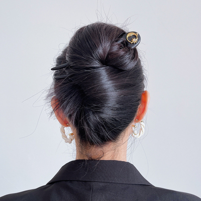 DURIAN ACC原创设计日常款异域气质日月装饰黑檀木双齿弯发簪盘发