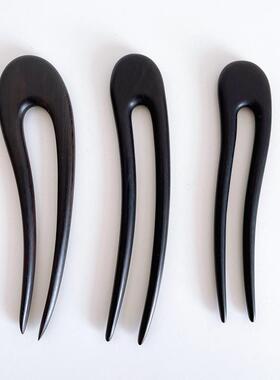 DURIAN ACC新国风气质简款新手黑檀木盘发木发簪双齿弯簪子丸子头