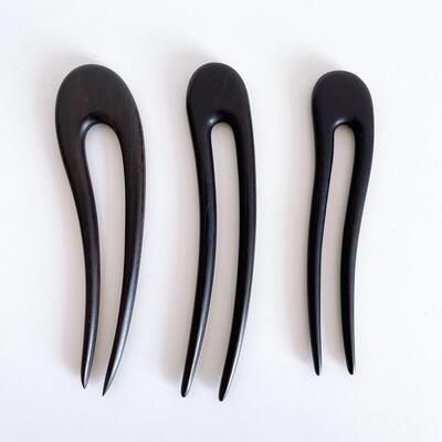 DURIAN ACC新国风气质简款新手黑檀木盘发木发簪双齿弯簪子丸子头