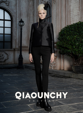 基础搭配 QIAOUNCHY俏云曦 | 黑色修身高弹斜纹棉瘦腿裤小脚裤女