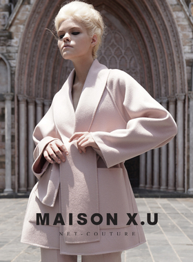 新年特供 MAISON X.U｜粉色法式复古羊毛双面呢中长大衣秋冬女装